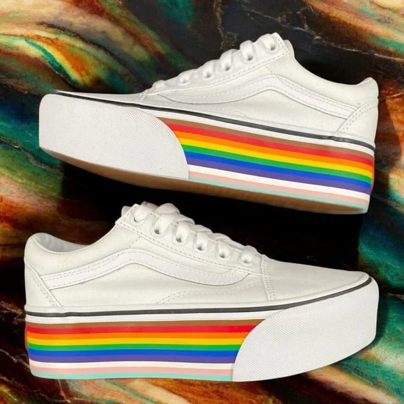 Pride Old Skool Vans Stack Platform Shoes Rainbow Color-Way Women Size 5.5 - Picture 8 of 13